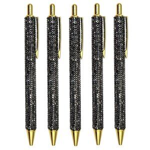 🟢 5️⃣ Pack Bling Rhinestone Hematite Ballpoint Pens with Case